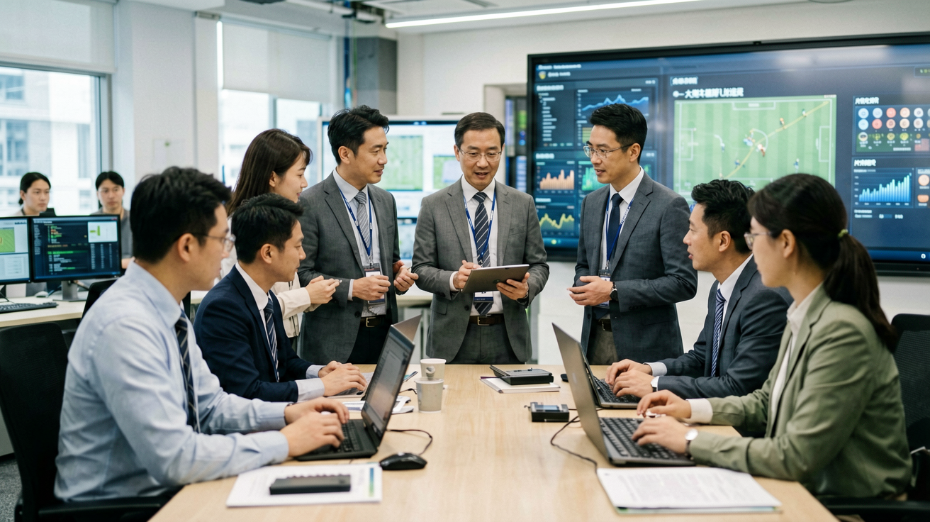 比分网平台介绍图，展示专业技术团队与数据中心